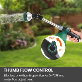 Seatern watering wand with thumb flow control for easy adjustment