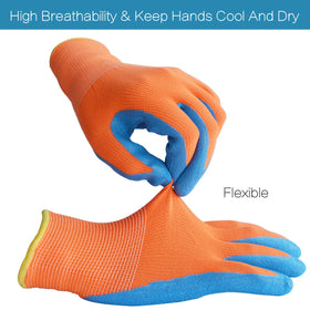 SECHAND kids gardening gloves in orange latex coating for secure outdoor grip.