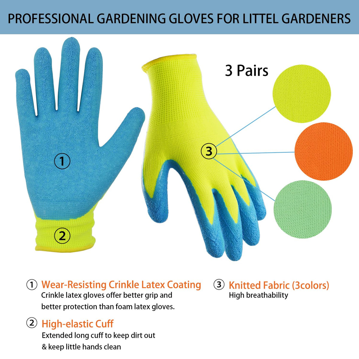 SECHAND kids gardening gloves in yellow for easy weed pulling and control.