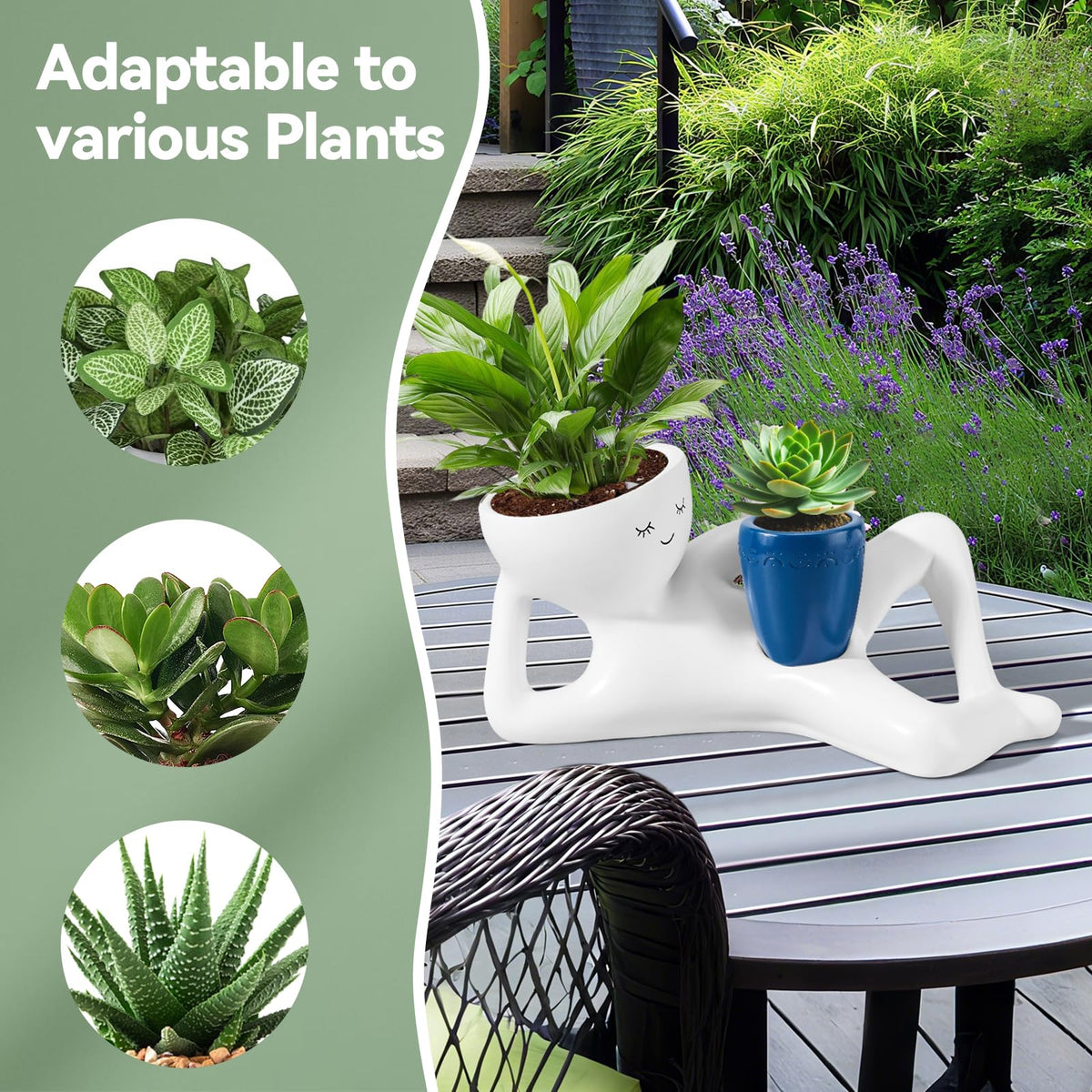 Sederikun lazy figure smiling planter blue creates a playful focal point