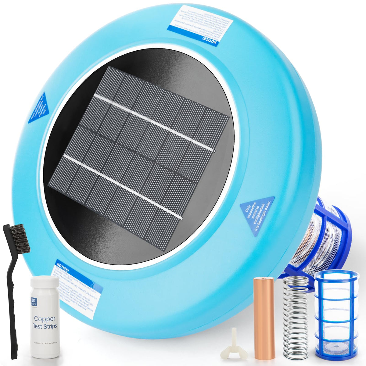 SEEBEEBUS Solar Pool Ionizer floats in a sunlit pool, supporting clearer water and easier maintenance.