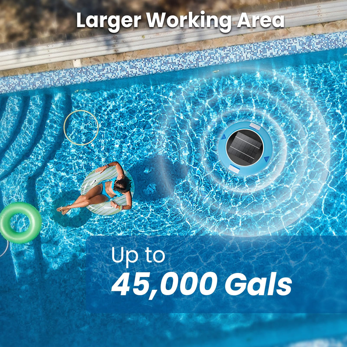 SEEBEEBUS solar-powered operation eliminates need for wiring in pool care.
