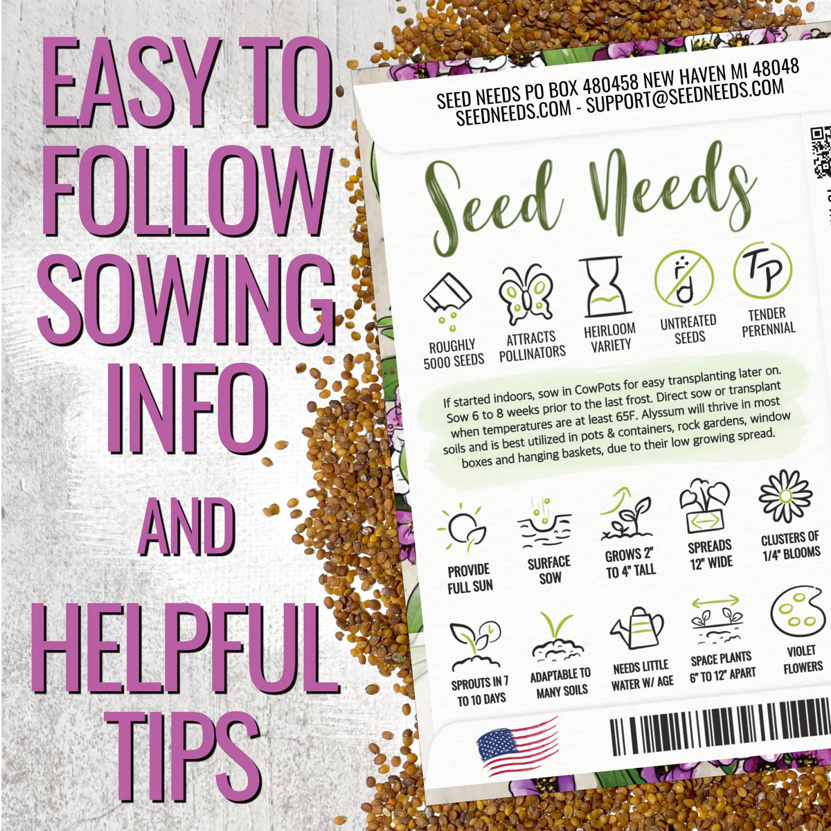 Seed Needs Alyssum pot display with fragrant color and texture