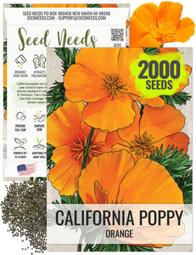 Seed Needs California Orange Poppy seeds with packet illustration and sowing guidance for home gardens.