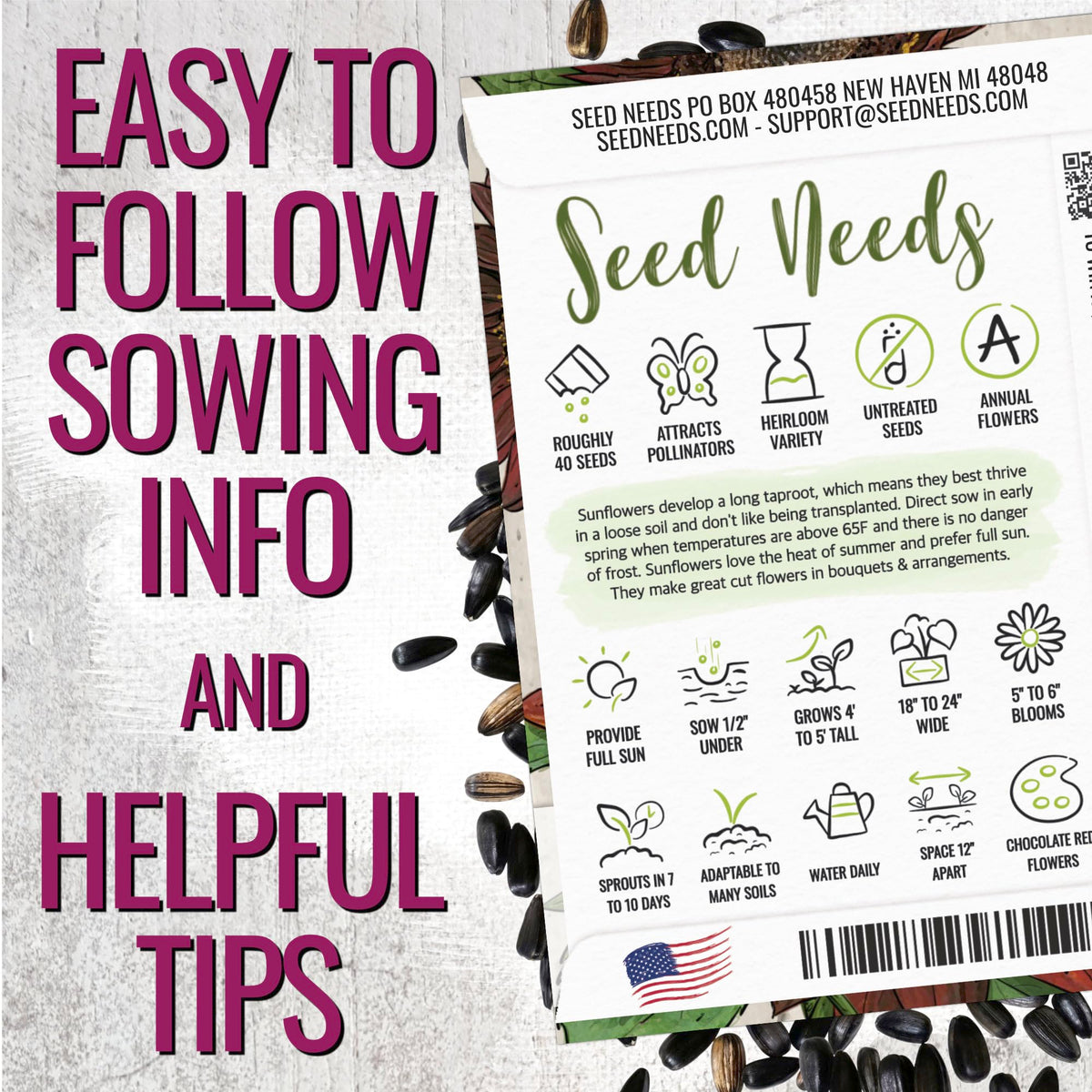 Seed Needs chocolate sunflower mid-to-late summer bloom enhances seasonal interest