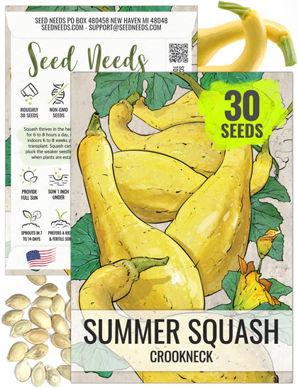 Seed Needs Crookneck squash seeds packet illustration for planning spring sowing.