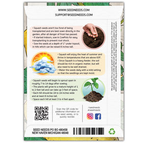 Seed Needs Crookneck squash seeds label with sowing details supports confident planting.