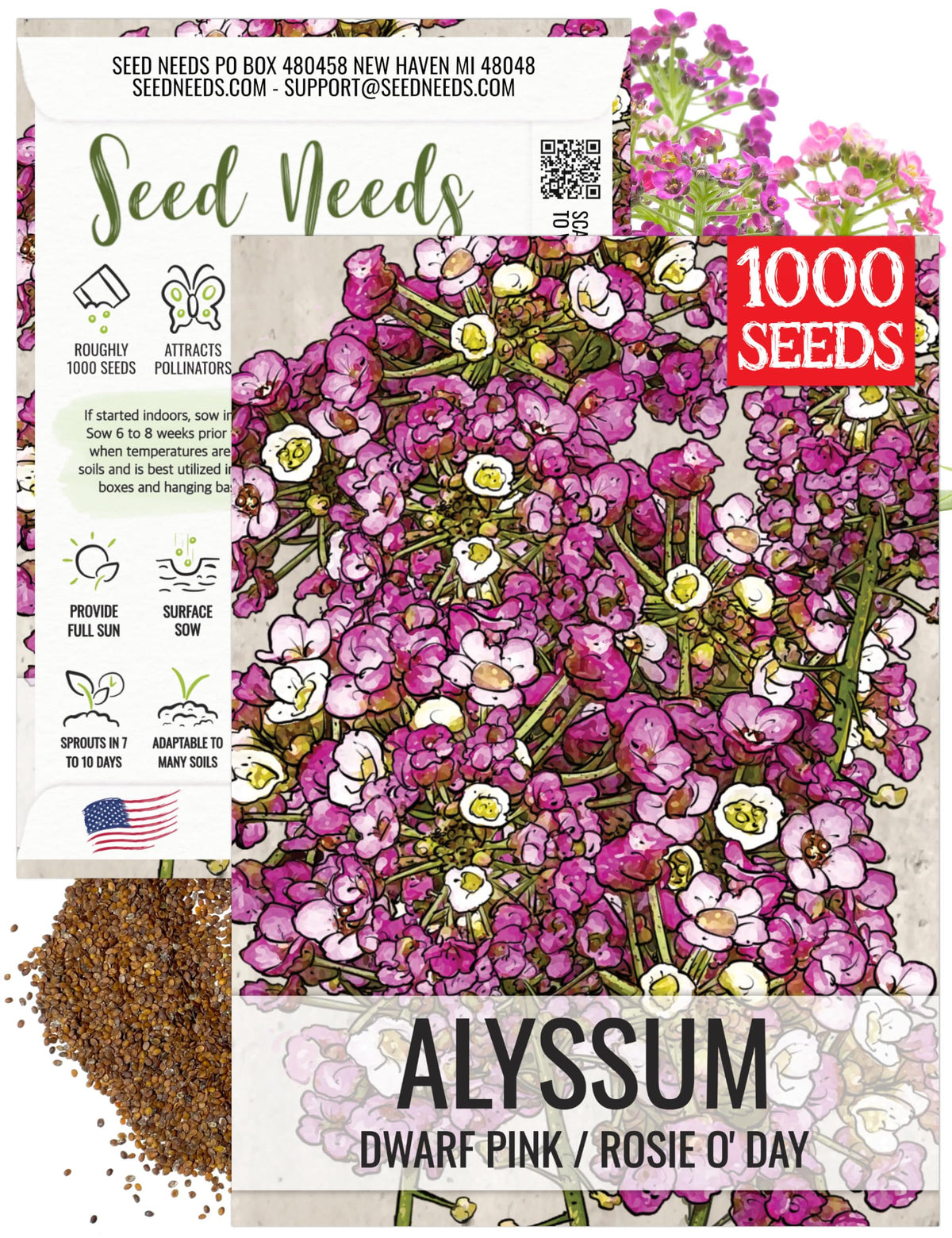 Seed Needs Dwarf Pink Alyssum close-up blooms inviting pollinators.