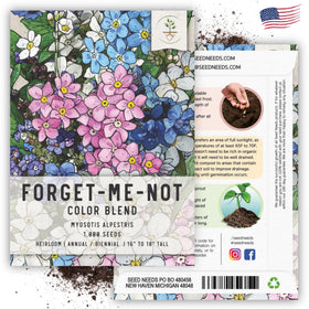 Seed Needs Forget Me Not seed packets feature sowing instructions and artwork
