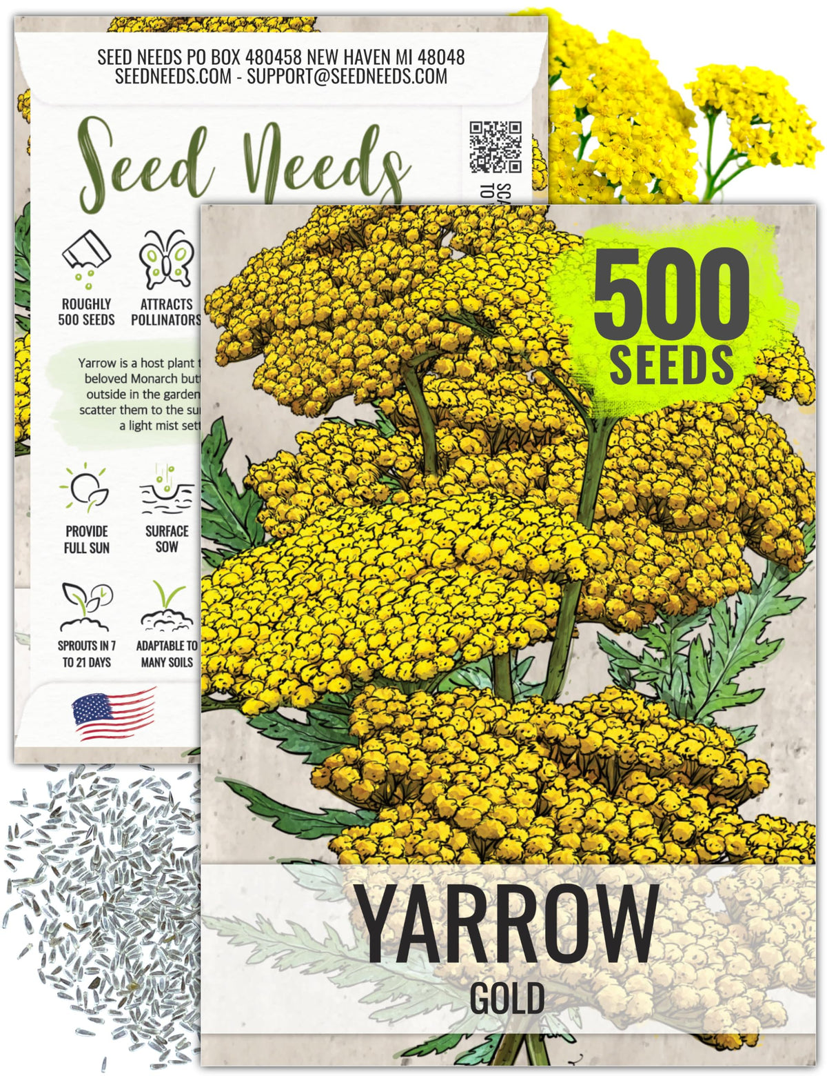 Seed Needs Gold Yarrow blooms close-up for sunny borders and pollinator appeal.