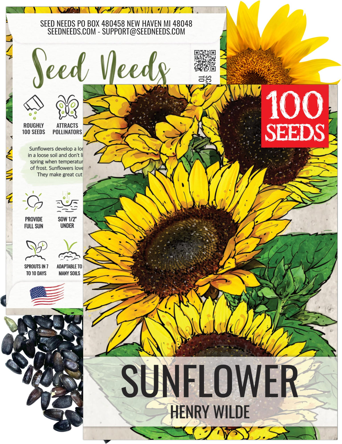 Seed Needs Henry Wilde sunflower bloom, bright petals attract pollinators