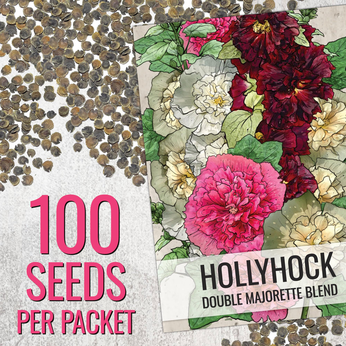 Seed Needs hollyhock bloom close-up showing sturdy stems for pollinator-friendly borders