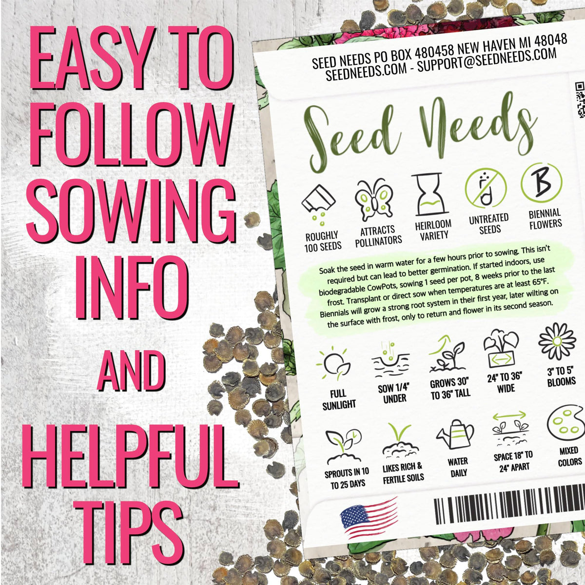 Seed Needs hollyhock plant growth image highlighting tall elegant stems