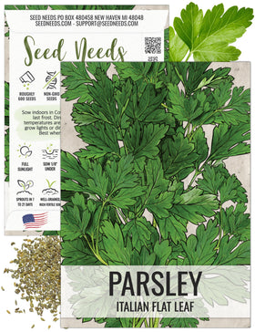 Seed Needs Italian flat leaf parsley seed packet front—easy home herb gardening for fresh flavor.
