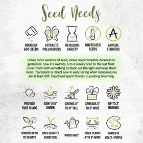 Seed Needs King Henry Viola seeds are open-pollinated and fresh for reliable germination.