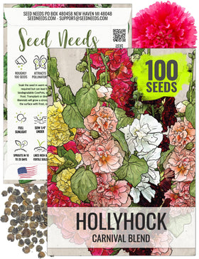 Seed Needs mixed carnival hollyhock seeds for a colorful garden backdrop.