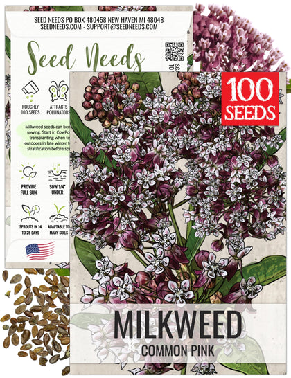Seed Needs pink milkweed seeds showing pink bloom clusters for pollinator gardens