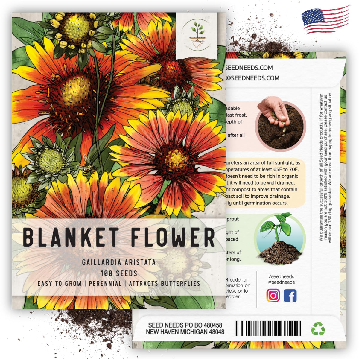 Seed Needs pollinator-friendly garden idea highlights hardy blanket flowers.