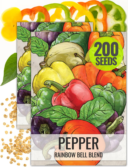 Seed Needs Rainbow Bell Pepper Seeds packaging highlights fresh, non-GMO seeds for home gardeners