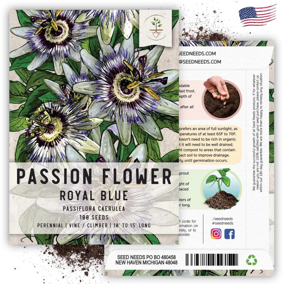 Seed Needs Royal Blue Passion Flower open-pollinated seeds with heirloom quality.