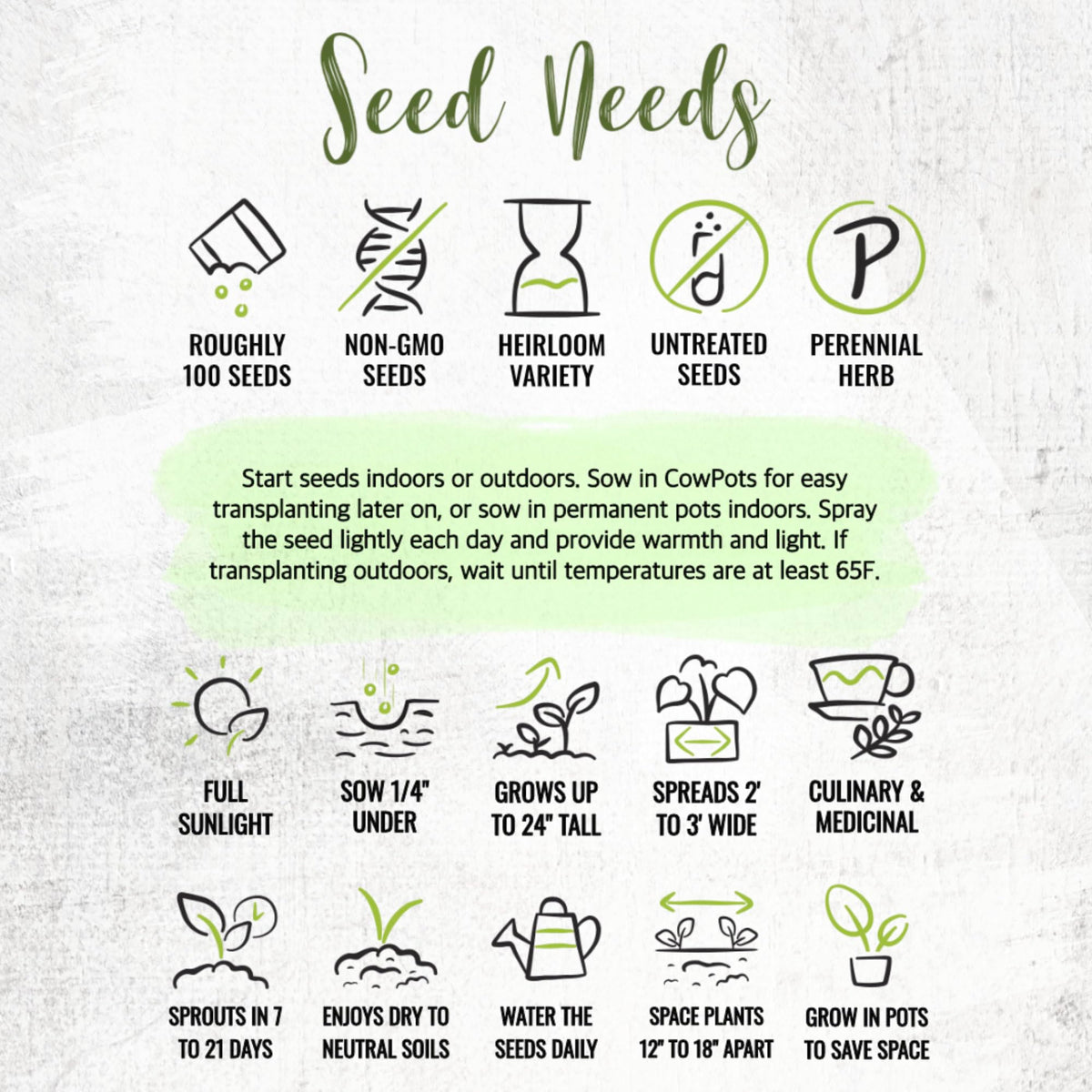Seed Needs packaging keeps seeds fresh with moisture-resistant material.
