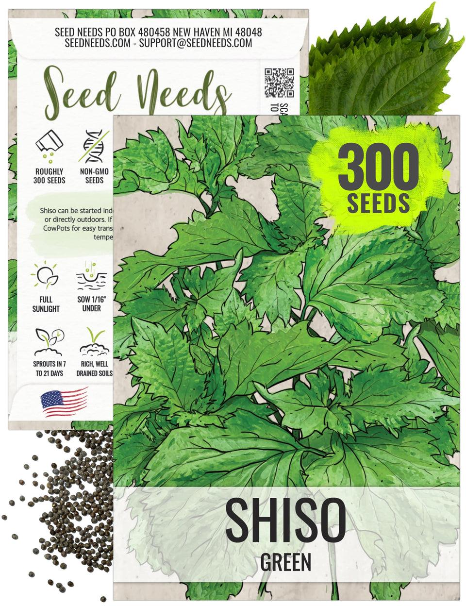 Seed Needs Shiso seeds germinating in green perilla leaves for fresh cooking