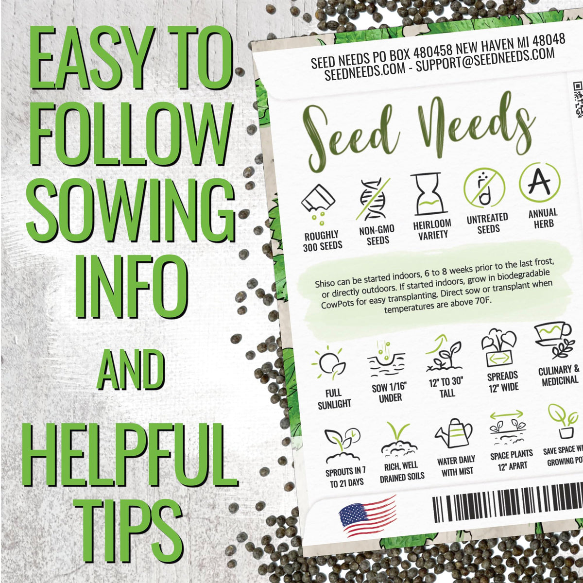 Seed Needs Shiso seeds planted outdoors in a garden bed for bright leaves