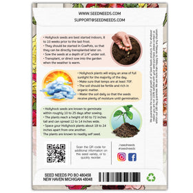 Seed Needs hollyhocks reach tall heights of 72 inches in sunny borders.