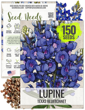 Seed Needs packaging for Texas Bluebonnet seeds ready for spring planting.