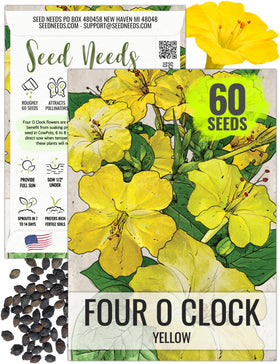 Seed Needs Yellow Four Clock seed packet front with sowing tips