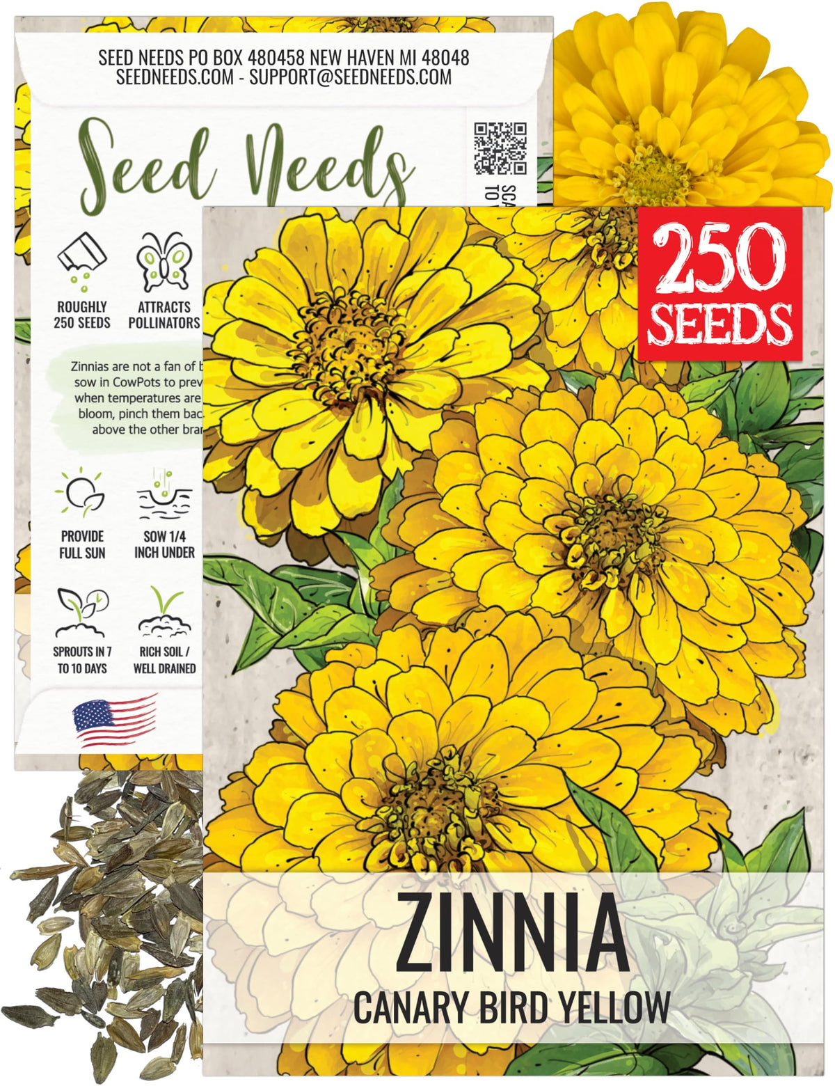 Seed Needs Yellow Zinnia canary-bird-bloom adds color and attracts pollinators.