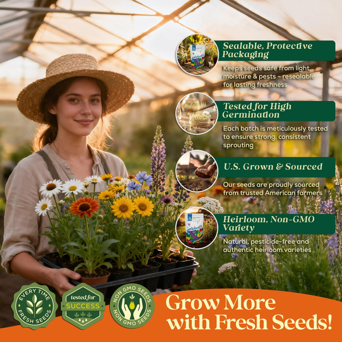 Seedphony USA-sourced seeds and Florida facility ensure quality.