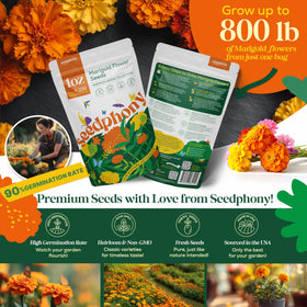 Seedphony marigold seed pouch with waterproof packaging preserves viability for months.