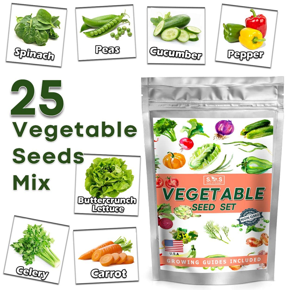 Seeds Of Strength tomato pepper cucumber pack supports reliable germination in containers.