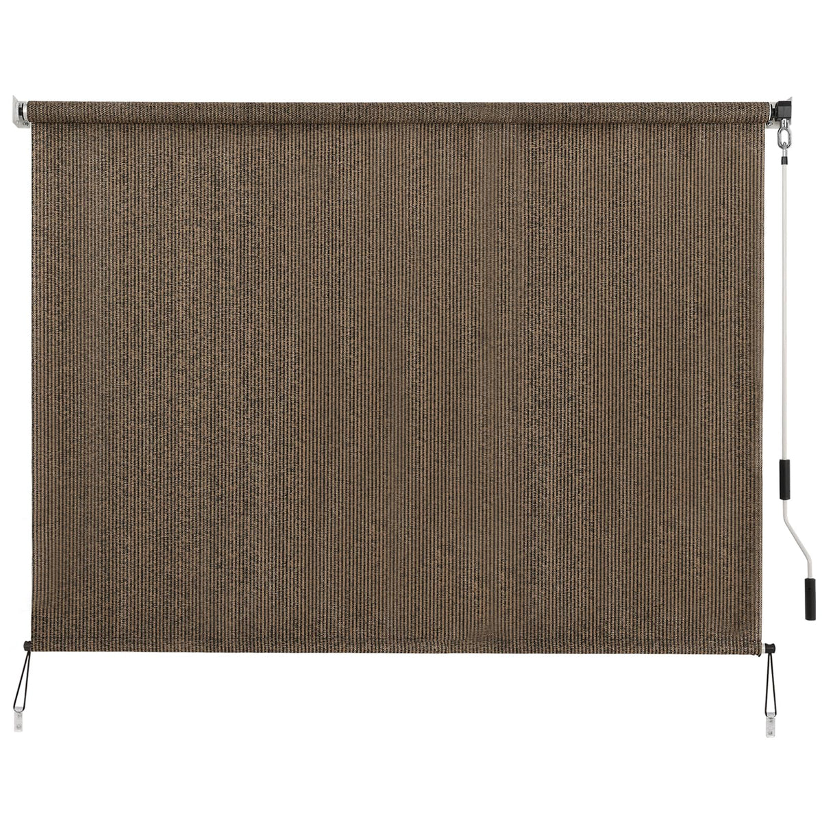 SEEYE outdoor sunshade roller shade rolled up for patio use and privacy