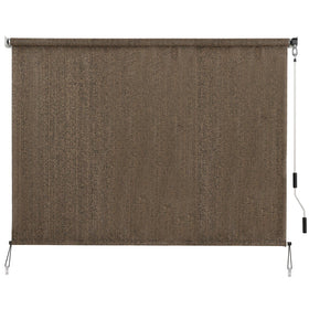 SEEYE outdoor sunshade roller shade rolled up for patio use and privacy