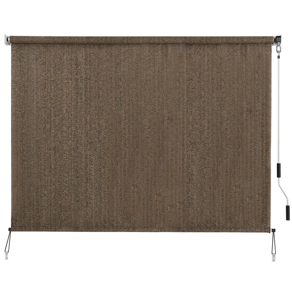 SEEYE outdoor sunshade roller shade rolled up for patio use and privacy
