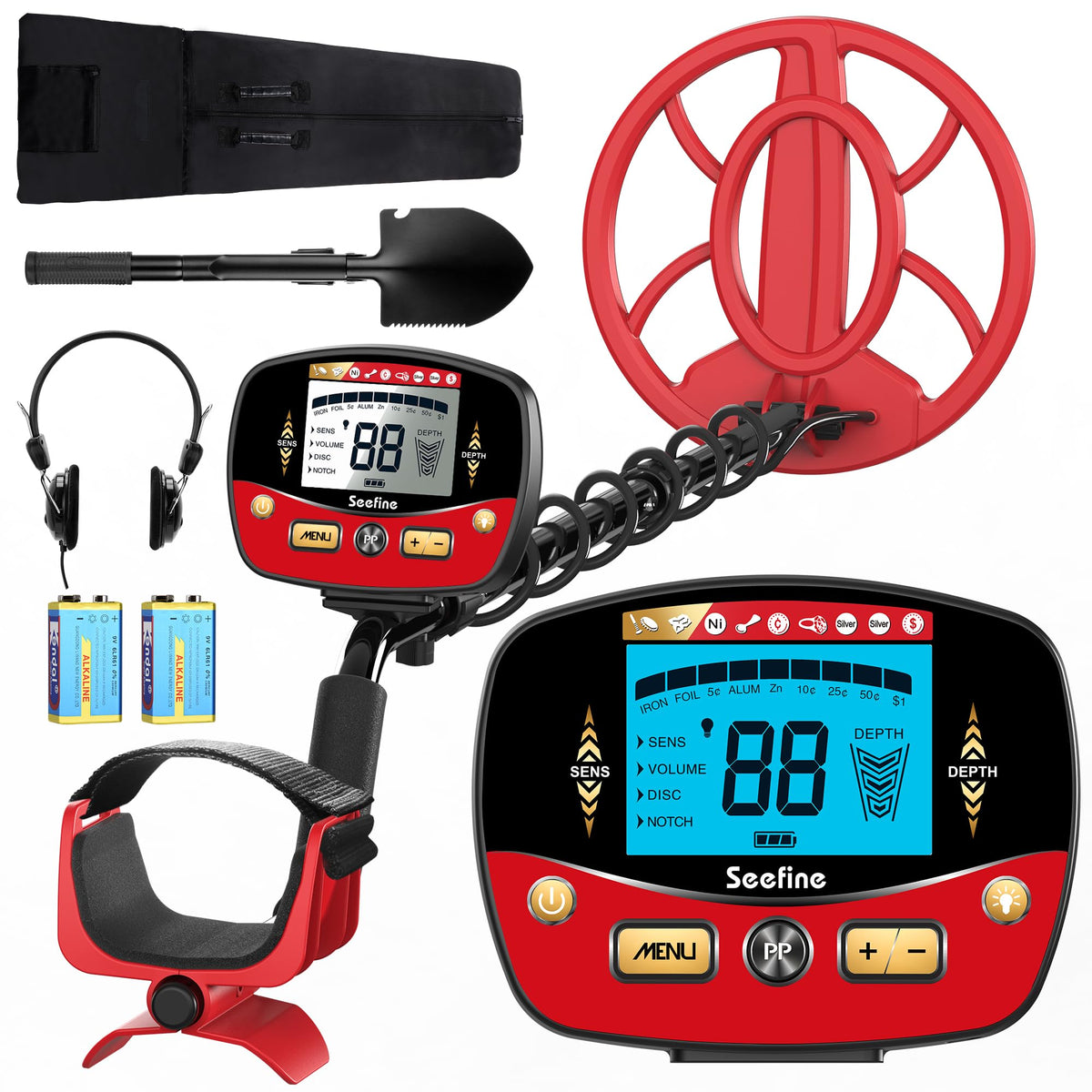 Seefine metal detector with 10-inch IP68 coil for beach treasure hunts