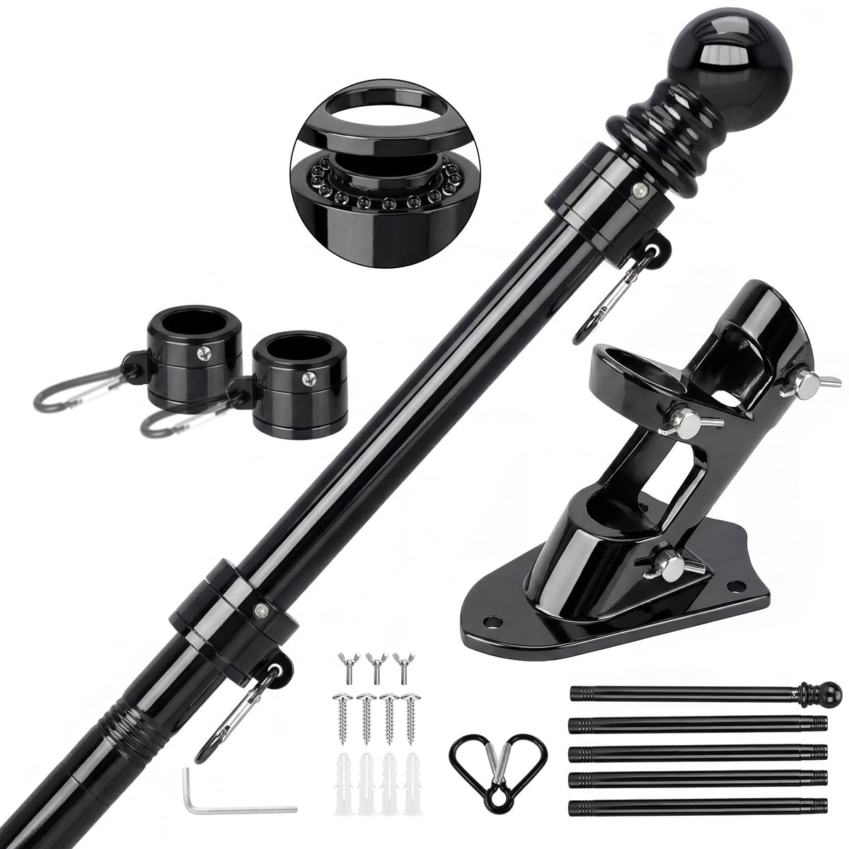 SEEKNEW black flag pole outdoor 6ft side view, sturdy porch display