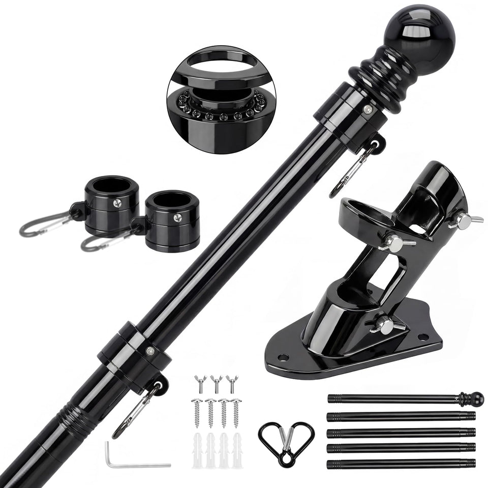 SEEKNEW black flag pole outdoor 6ft side view, sturdy porch display