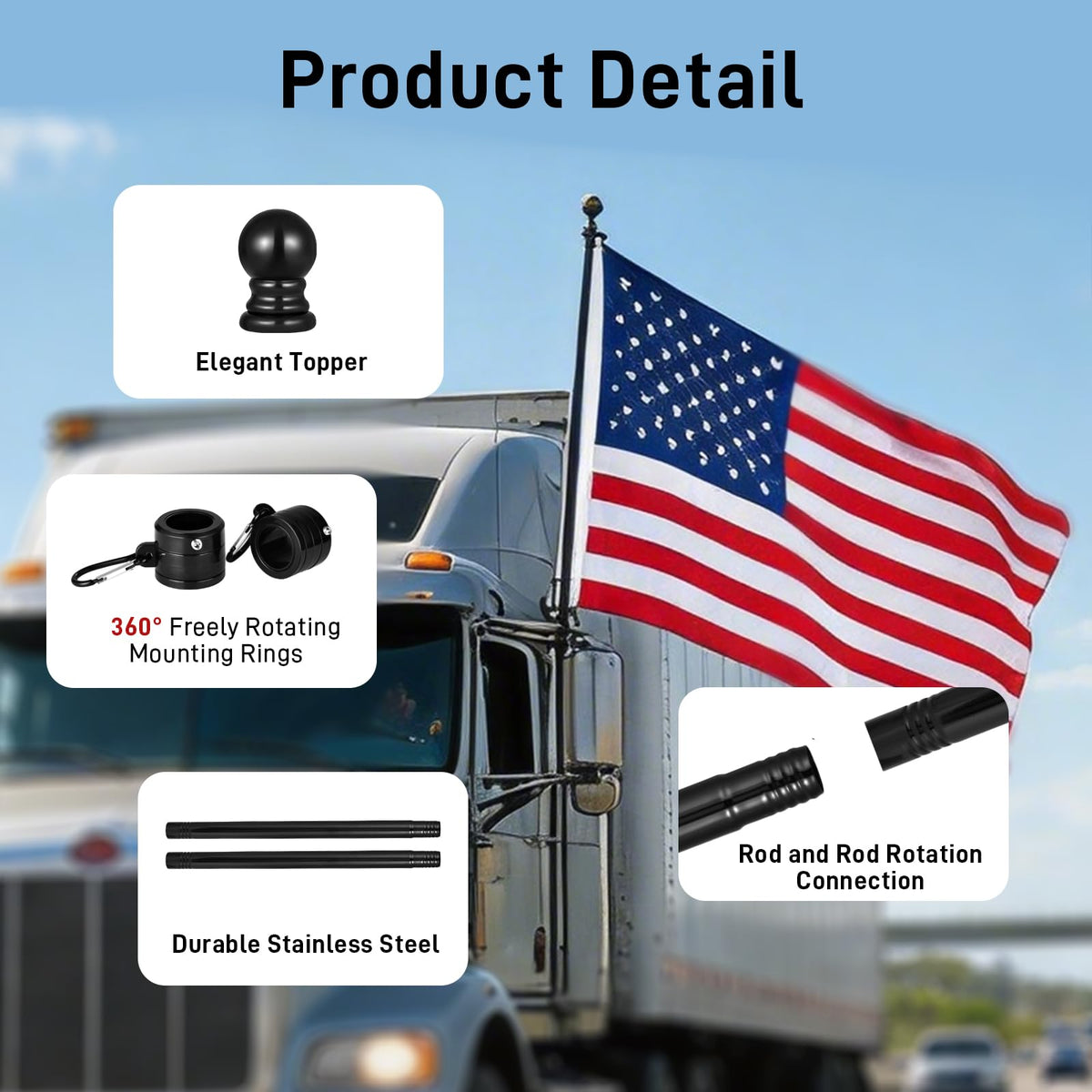 SEEKNEW stainless steel flag pole weatherproof finish, durable in rain and wind