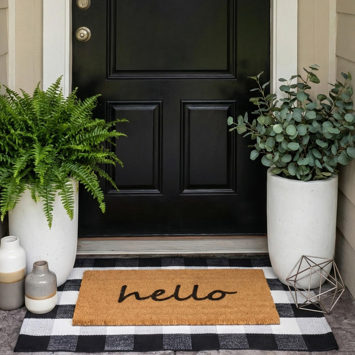 SEEKSEE Hello Doormat front view with coco coir traps dirt for cleaner entry.
