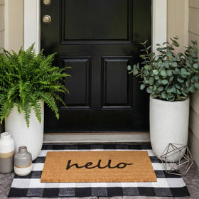 SEEKSEE Hello Doormat front view with coco coir traps dirt for cleaner entry.