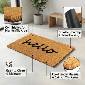 SEEKSEE Hello Doormat coir texture close-up highlights natural durability.