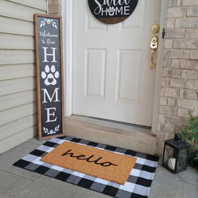 SEEKSEE Hello Doormat non-slip backing improves outdoor entry stability.