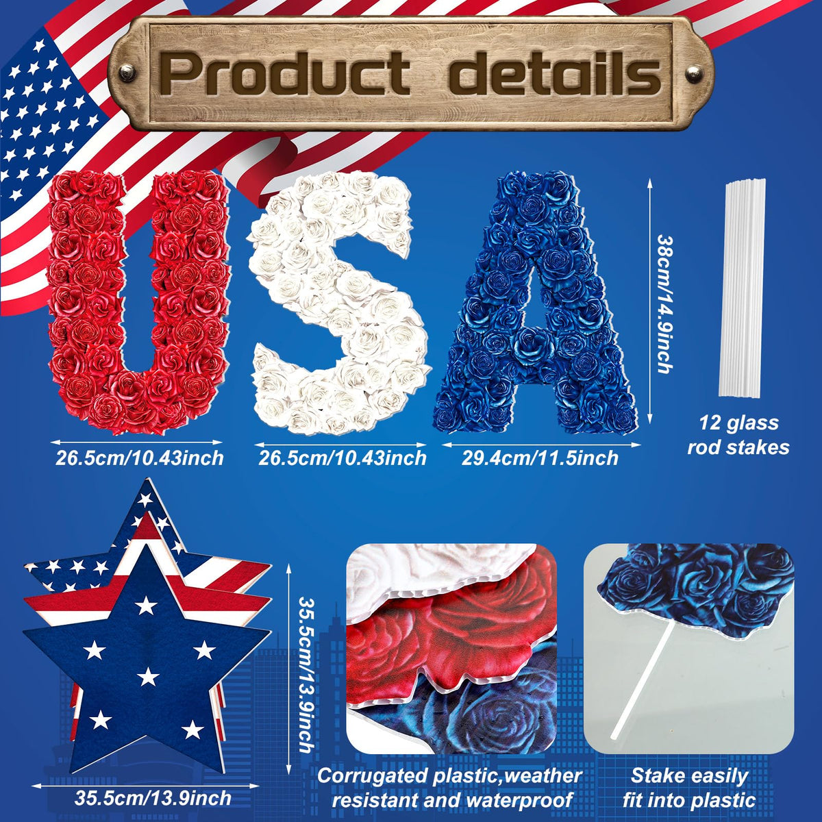 Seeloowy patriotic yard decor stakes for easy lawn installation