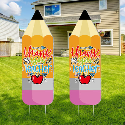 Seeloowy two-pack teacher sign with pencil decor for bright outdoor displays
