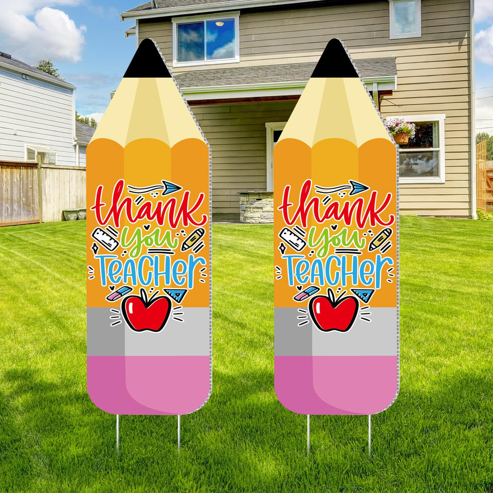 Seeloowy two-pack teacher sign with pencil decor for bright outdoor displays