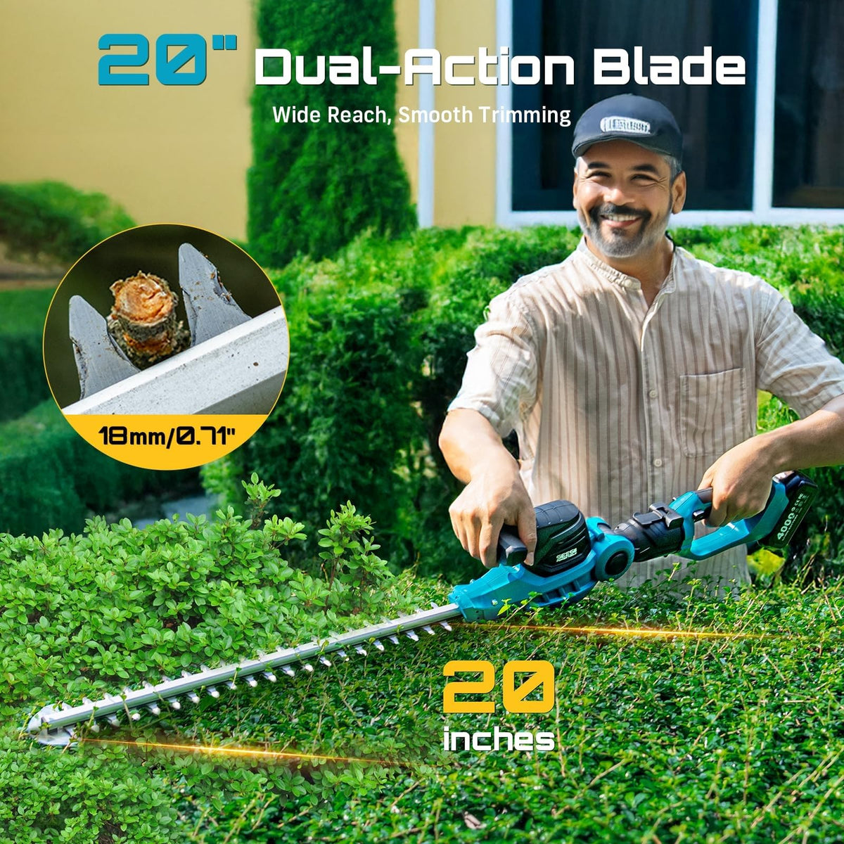 Seesii 20-inch dual-action blade cutting through branches