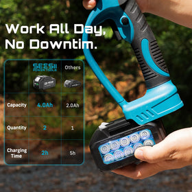SEESII dual 4.0Ah batteries extend pruning time between charges.